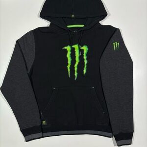 Monster Energy Men’s Black & Charcoal Hooded Sweatshirt with Green Logo